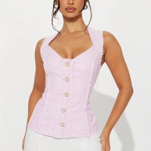 Fashion Nova Light Pink Tweed Button-Up Blouse